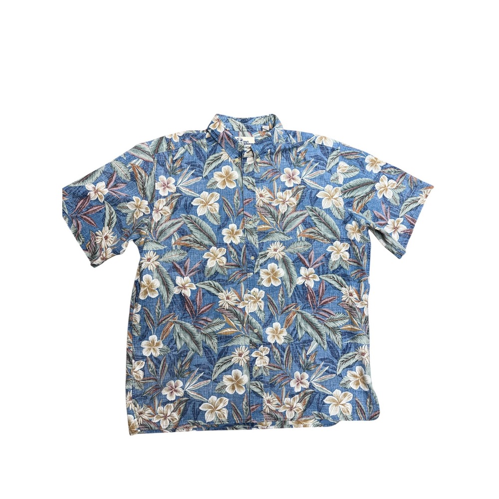 Reyn Spooner Mens 3XL Blue Floral Hibiscus Hawaiian Button Down Shirt Tropical